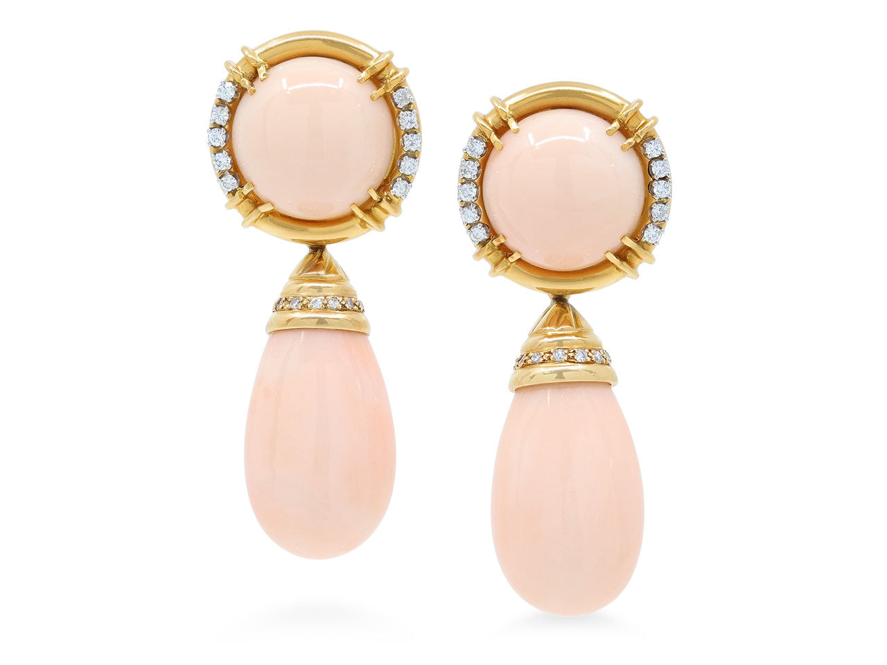 Gump's Diamond and Coral Earrings in 18K Gold
