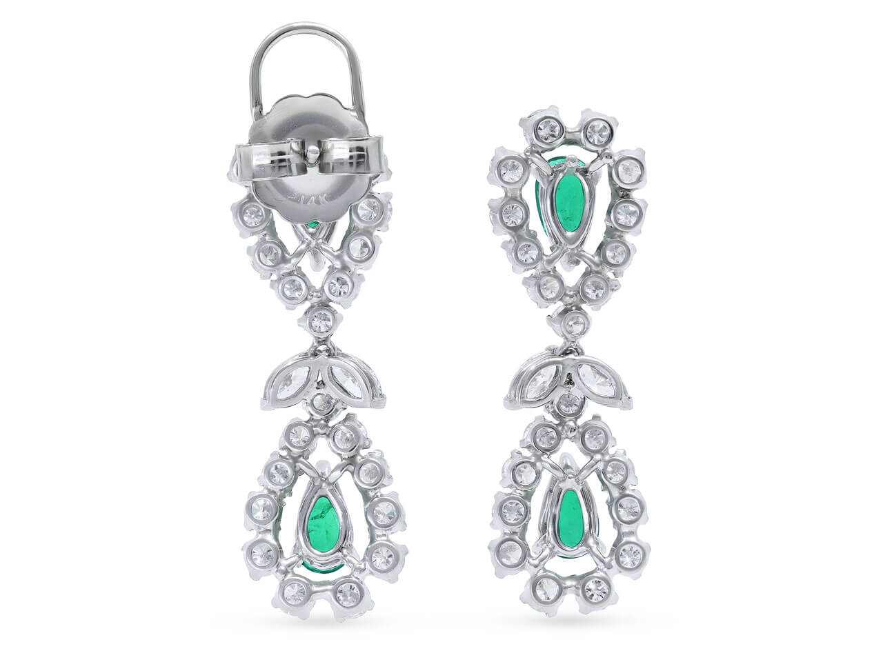 Beladora 'Bespoke' Emerald and Diamond Drop Earrings in Platinum