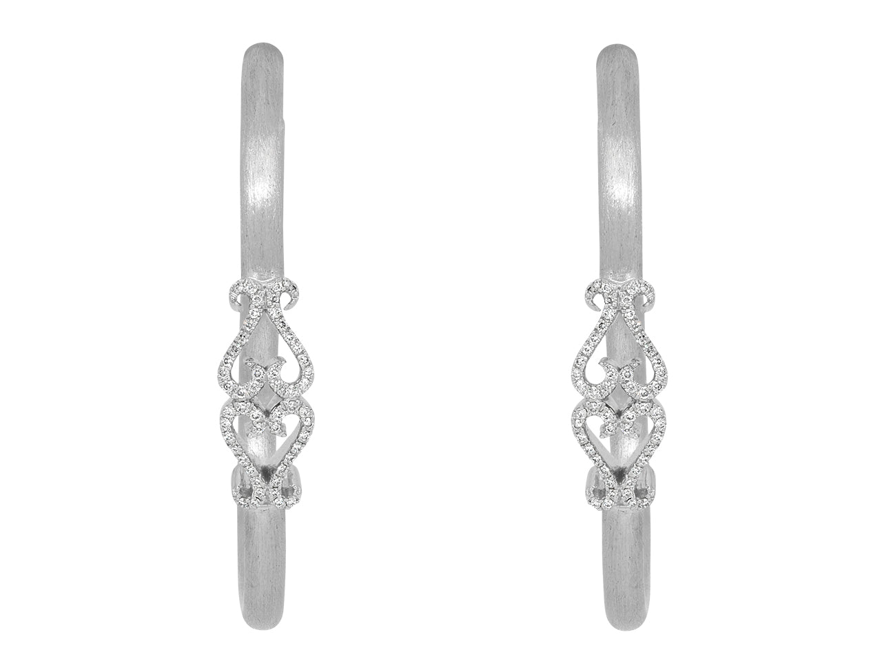 Rhonda Faber Green Diamond Double Heart Earrings in 18K White Gold