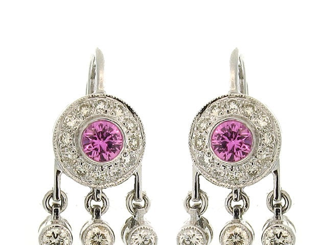 Pink Sapphire and Diamond Earrings in 18K