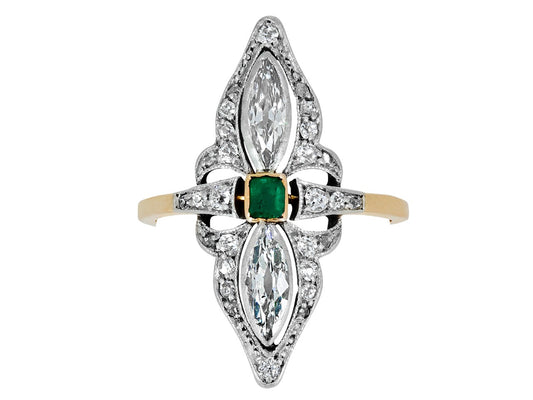 Antique Edwardian Emerald Ring in Platinum over 18K Gold