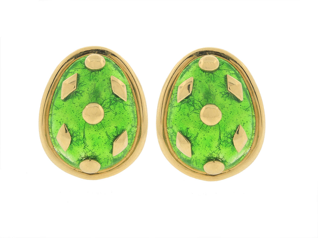 Tiffany & Co. Green Enamel Schlumberger Earrings in 18K