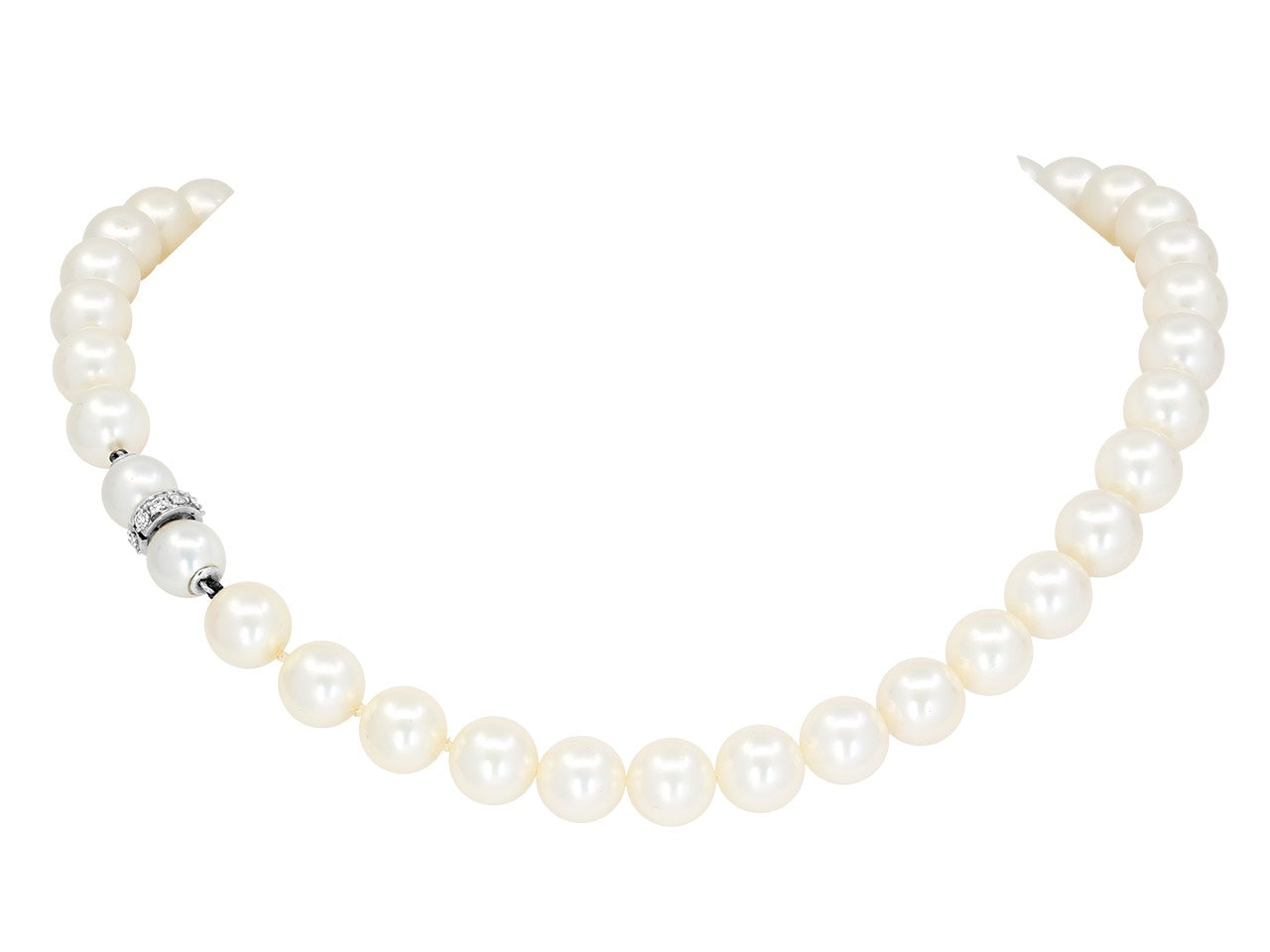 Pearl Necklace, with Diamond 14K White Gold Clasp