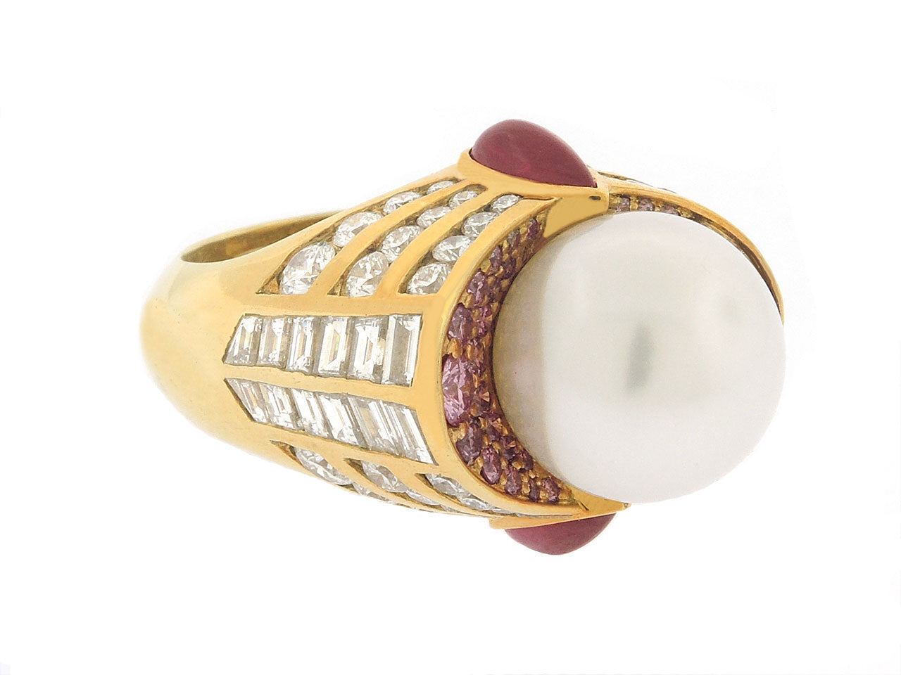 South Sea Pearl, Diamond and Ruby Ring in 18K