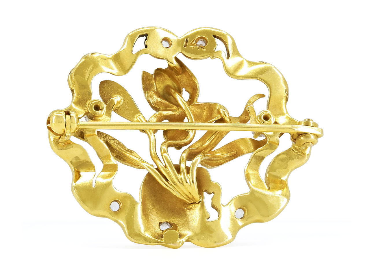 Antique Art Nouveau Diamond Brooch in 14K Gold