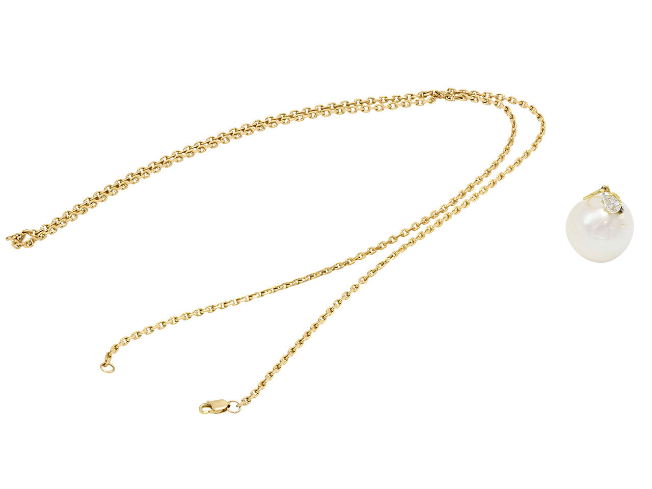 South Sea Pearl and Diamond Chain Pendant in 18K Gold