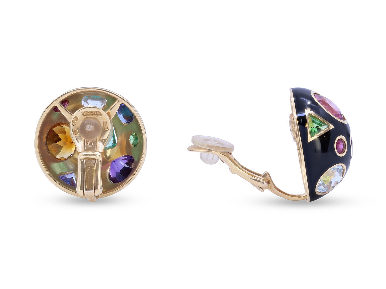 Verdura 'Fulco' Multi-Gemstone Black Enamel Earrings in 18K Gold