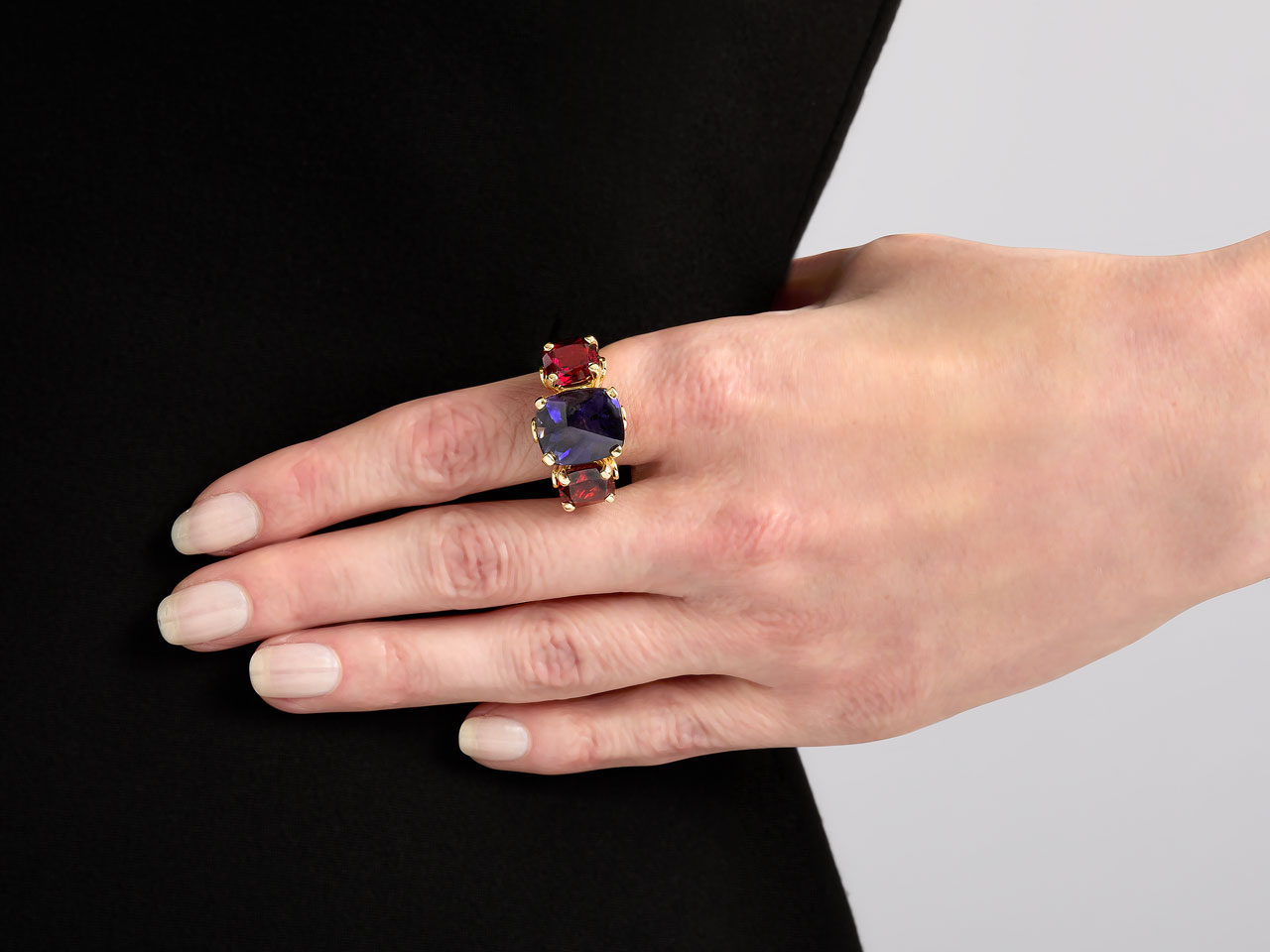 Temple St. Clair Iolite and Garnet Ring in 18K Gold