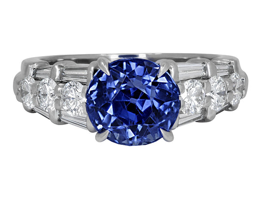 Sapphire, 3.38 Carat No Heat, and Diamond Ring in Platinum