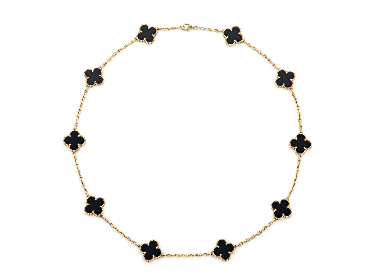 Van Cleef & Arpels 'Vintage Alhambra' 10 Motif Onyx Necklace in 18K Gold