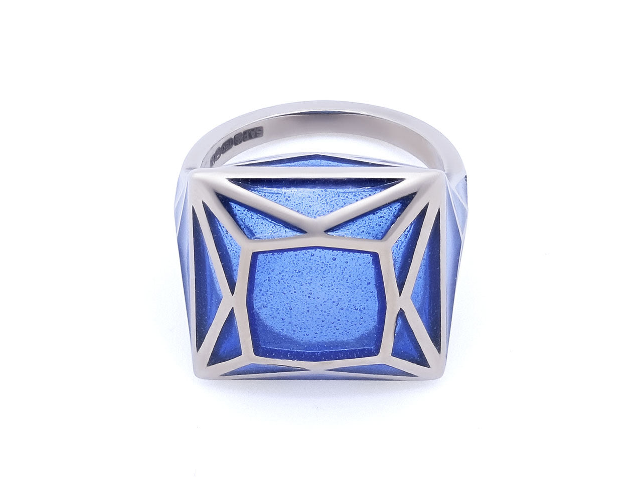 Solange Azagury-Partridge 'Real Fake' Square Blue Enamel Ring in 18K White Gold