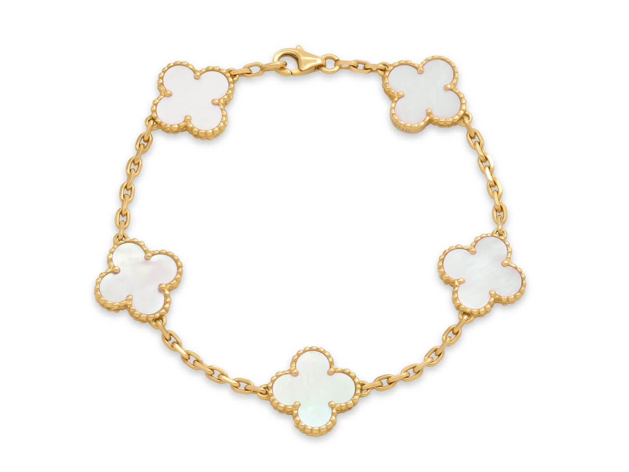 Van Cleef & Arpels 'Vintage Alhambra' 5 Motif Mother-of-Pearl Bracelet in 18K Gold