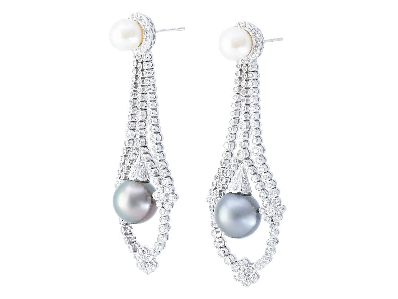 Diamond and Pearl Earrings in 18K