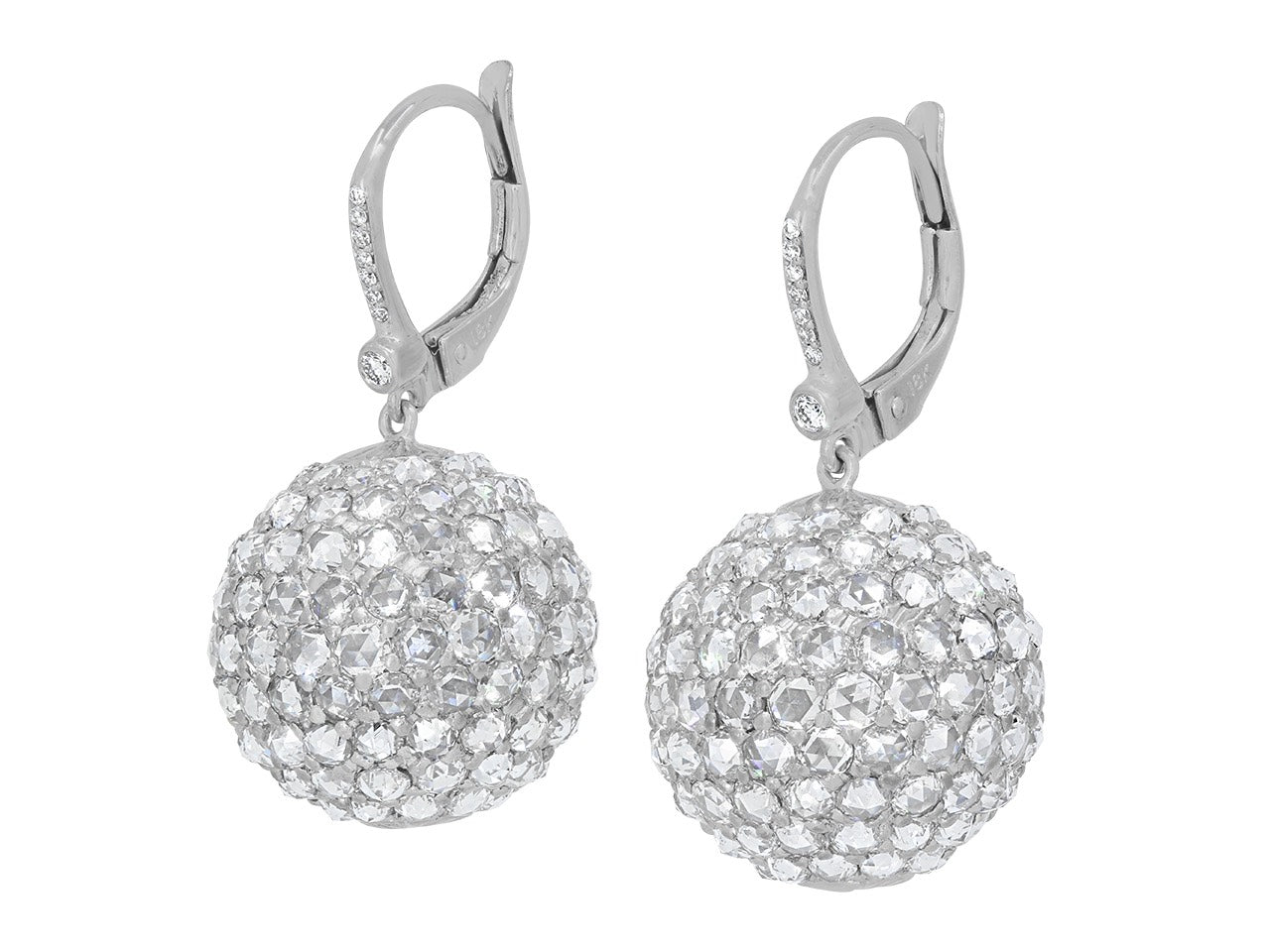 Beladora 'Bespoke' Rose-cut Diamond Ball Earrings in 18K White Gold