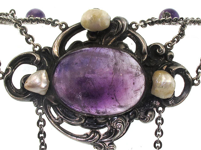 Antique Arts and Crafts Amethyst Necklace in Sterling Silver
