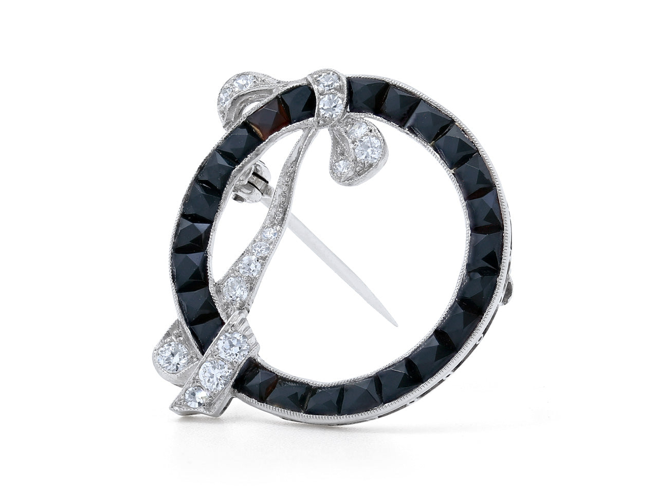 Art Deco Diamond and Onyx Circle Pin in Platinum