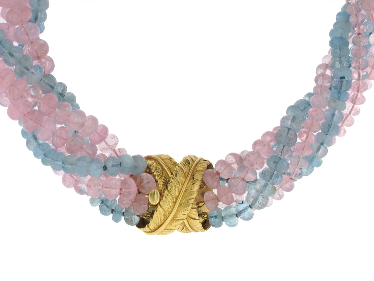 Verdura Aquamarine and Rose Quartz Bead Necklace in 18K