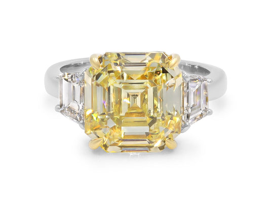 Asscher-Cut Fancy Intense Yellow Diamond Ring, 8.17 Carats, in Platinum