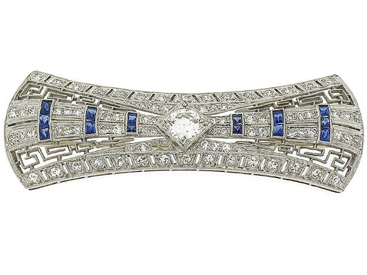 Art Deco Diamond and Sapphire Brooch in Platinum