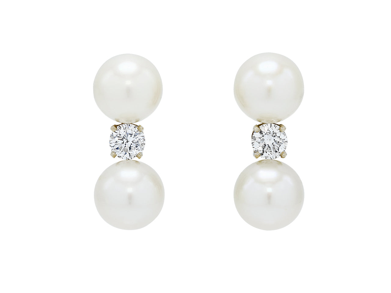 Cultured Pearl and Diamond Earrings in 14K White Gold