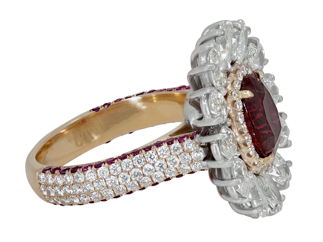 Natural Thai Ruby, 2.13 Carat, and Diamond Floral Ring in 18K