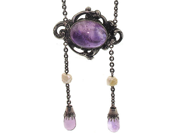 Antique Arts and Crafts Amethyst Necklace in Sterling Silver