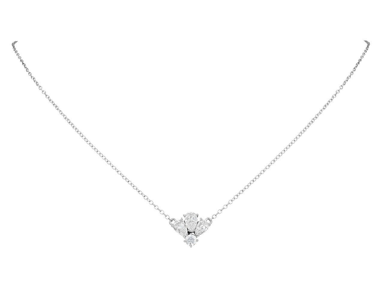 Pear-Shaped and Round Diamond Pendant in 14K White Gold