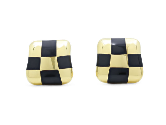 Angela Cummings Checkerboard Earrings in Onyx and 18K Gold