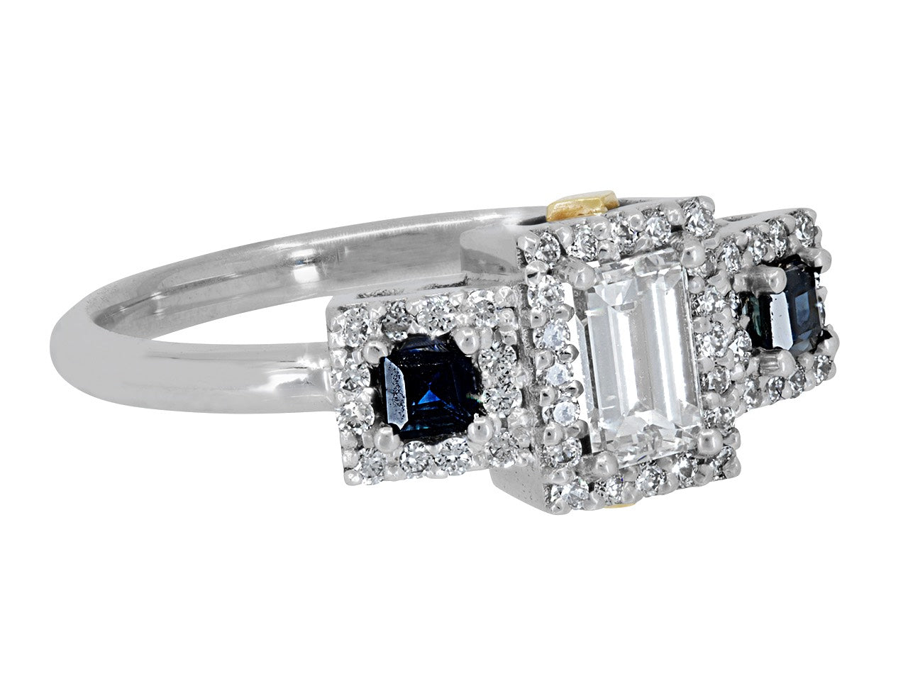 Step-cut Diamond and Sapphire Ring in 18K, designed by Rhonda Faber Green