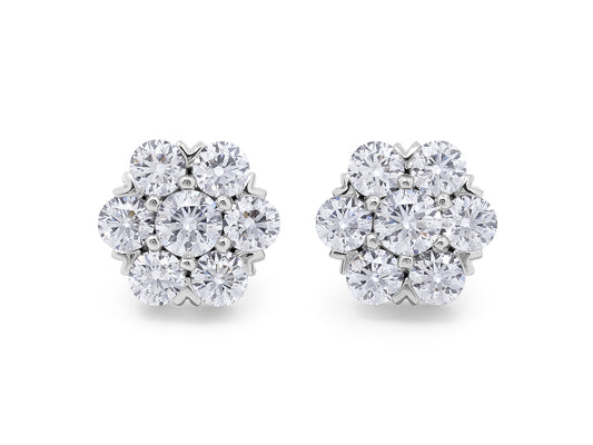 Beladora 'Bespoke' Floral Diamond Cluster Earrings in 18K White Gold