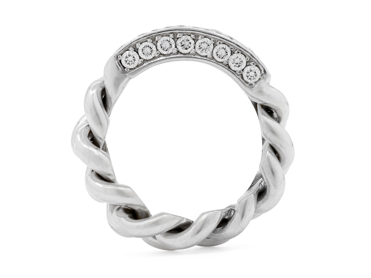 Chain Link Ring with Diamond Plaque, in 18K White Gold
