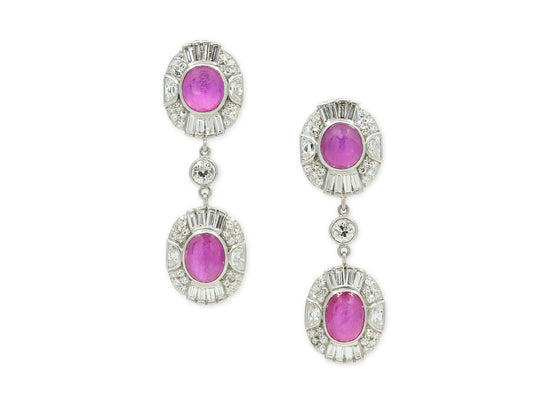 Beladora 'Bespoke' Art Deco Star Ruby and Diamond Earrings in Platinum