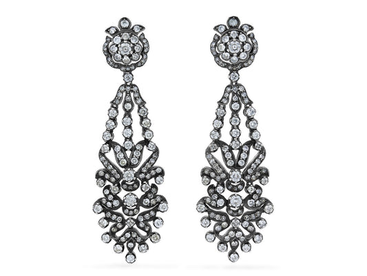 Antique-style Diamond Chandelier Earrings in Silver over Gold