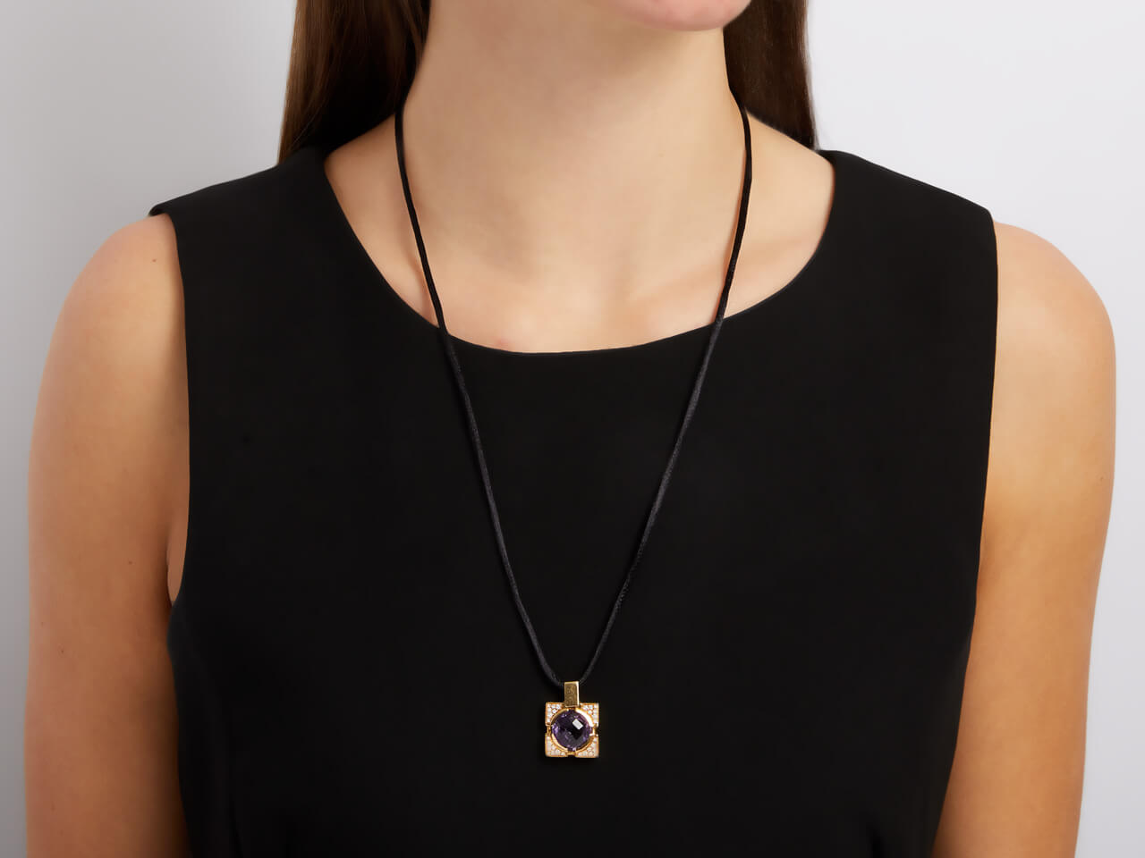 Versace Amethyst and Diamond Pendant in 18K Gold