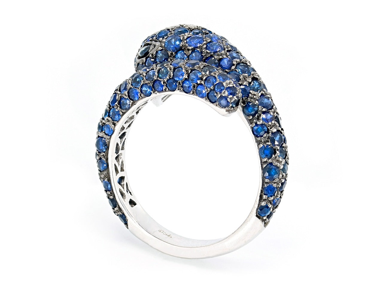 Sapphire and Diamond Snake Ring in 18K White Gold