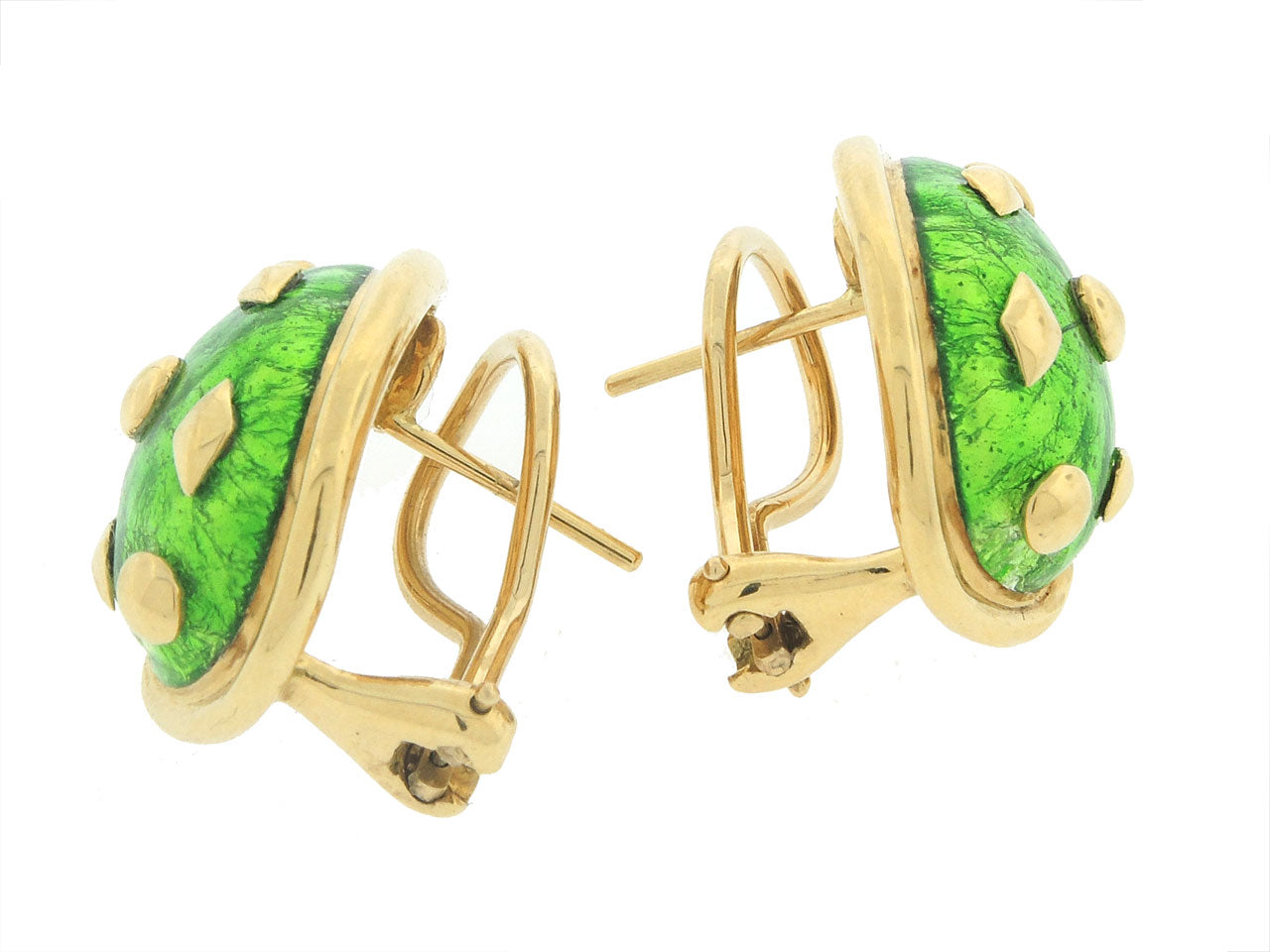 Tiffany & Co. Green Enamel Schlumberger Earrings in 18K