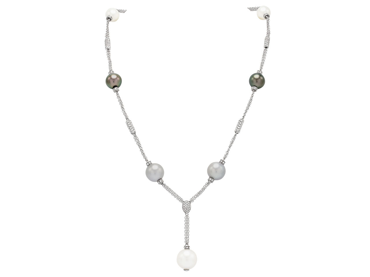 Diamond and Pearl Necklace in 18K White Gold