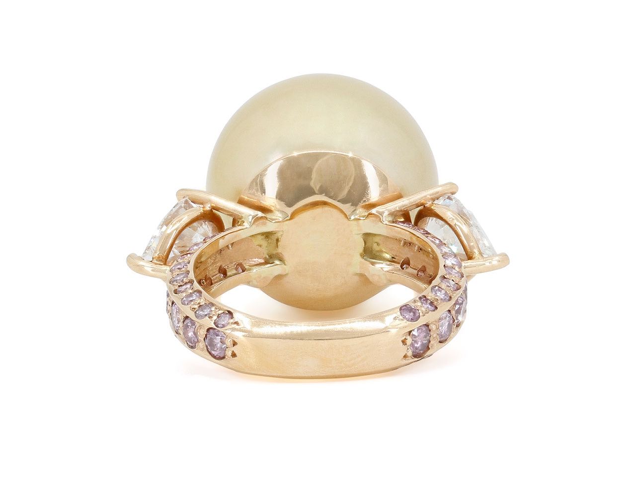 Gold South Sea Pearl and Pink and White Diamond Ring in 18K