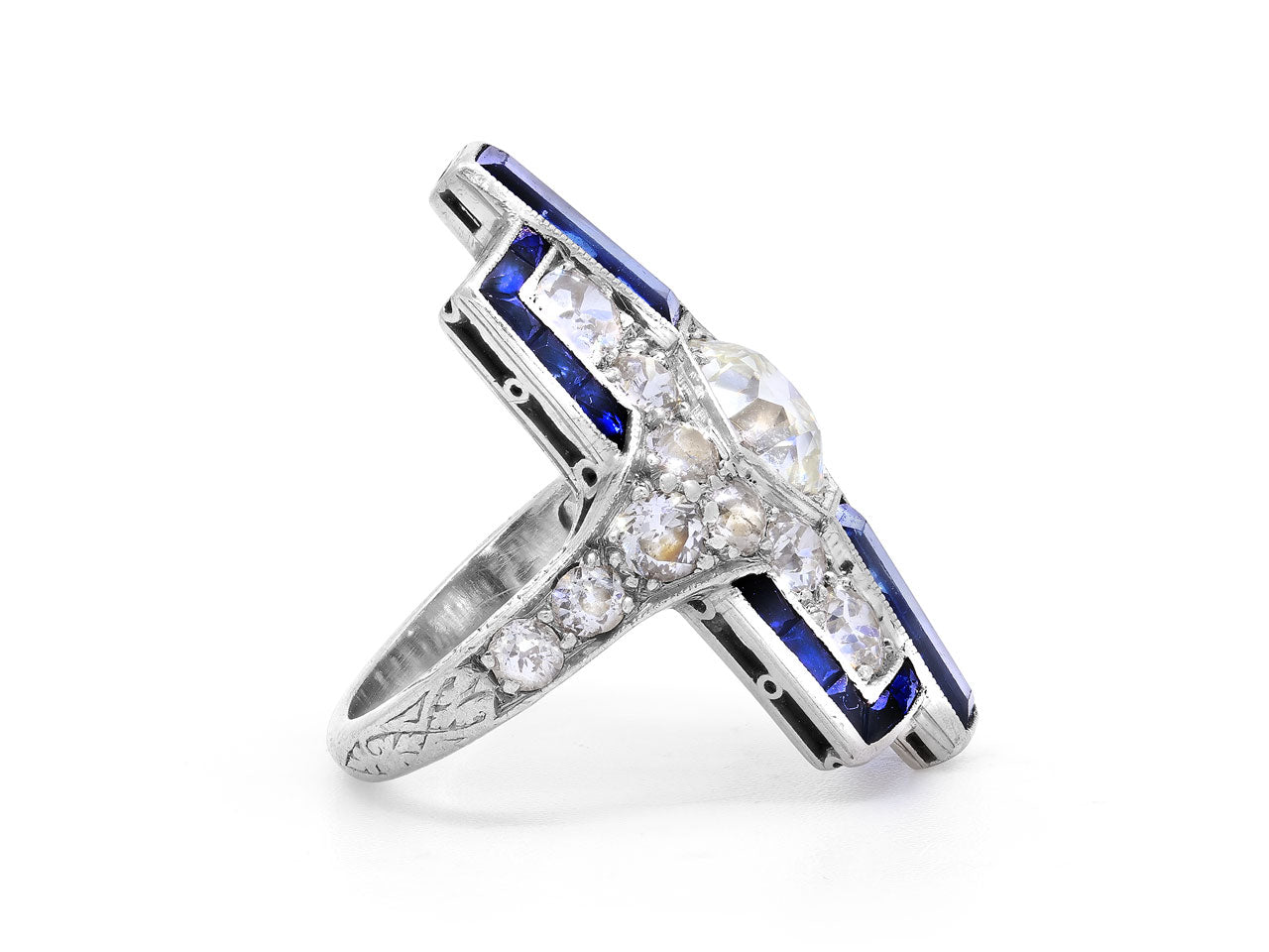 Art Deco Diamond and Sapphire Ring in Platinum