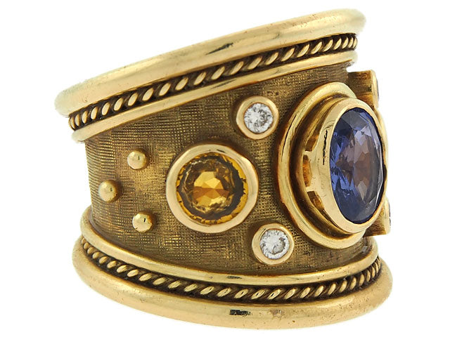 Elizabeth Gage Sapphire 'Tapered Templar' Ring in 18K Gold