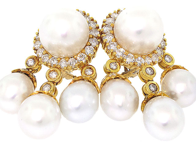 South Sea Pearl and Diamond Earrings in 18K
