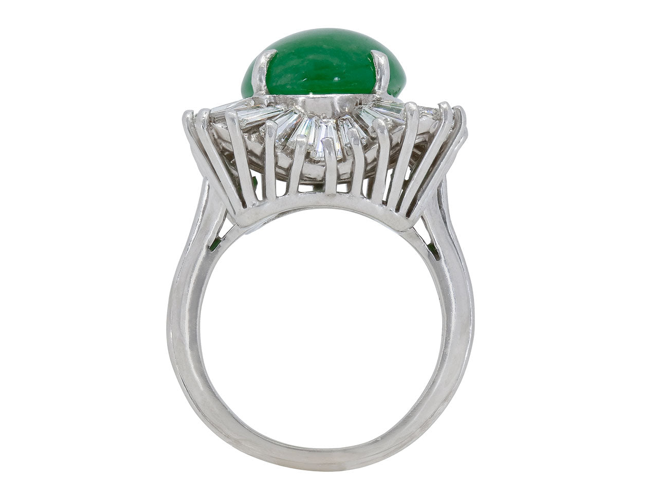 Mid-Century Green Jade and Diamond Ring in Platinum