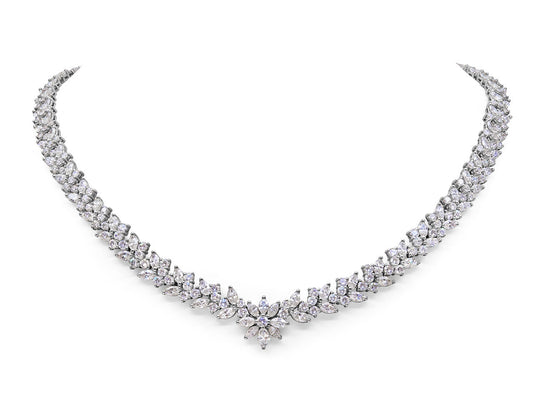 Diamond Floral Necklace in 18K White Gold