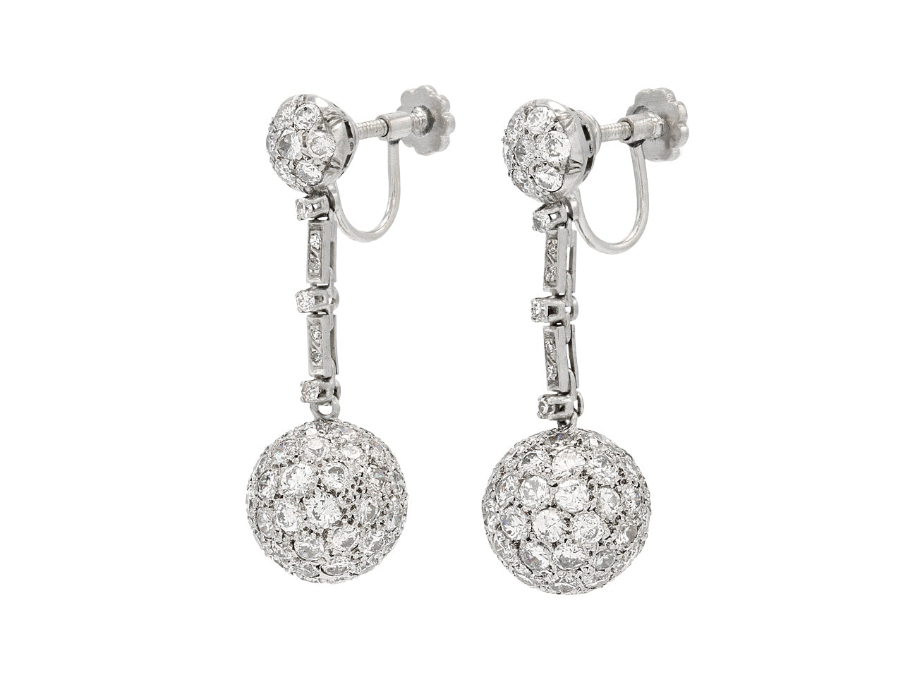 Diamond Ball Drop Earrings in Platinum