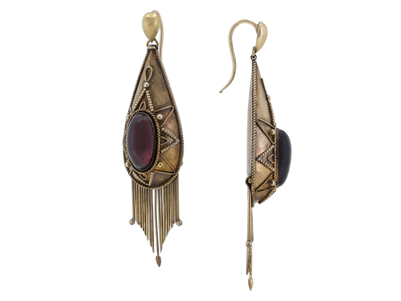 Antique Victorian Garnet Drop Earrings in 12K Gold