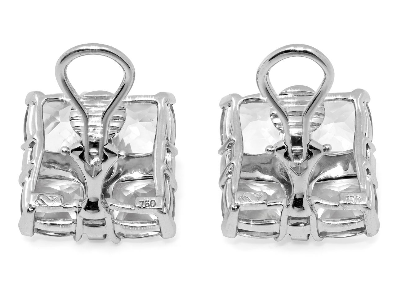 Seaman Schepps Crystal, Diamond and Onyx 'Quad' Earclips in 18K White Gold