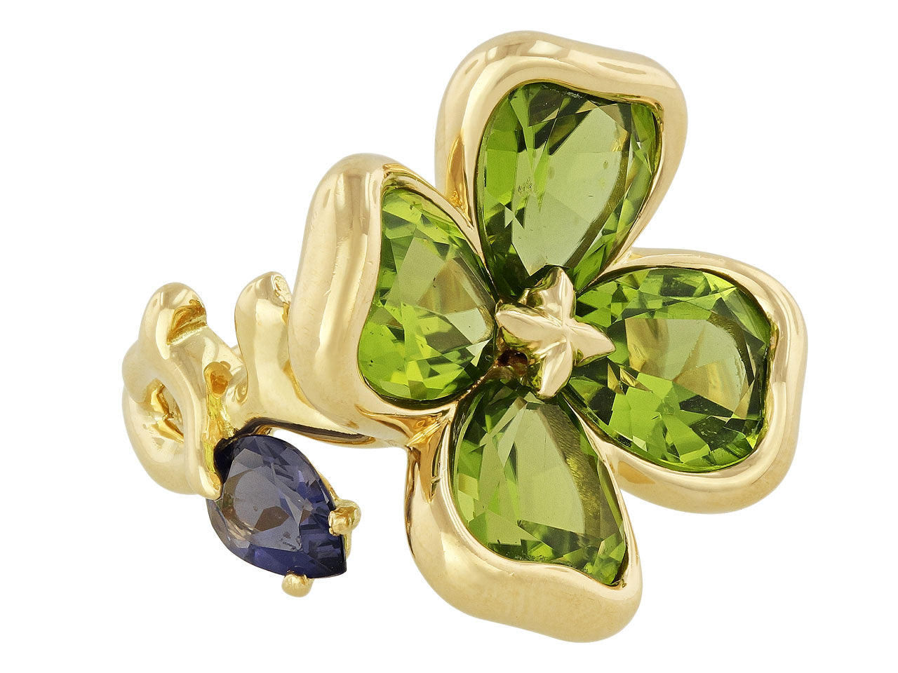 Chanel Peridot and Iolite Clover Flower Ring in 18K