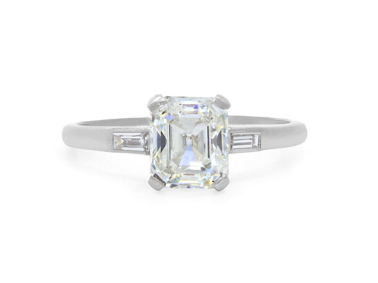 Art Deco Emerald Cut Diamond Ring, 1.32 carat H/VS2, in Platinum