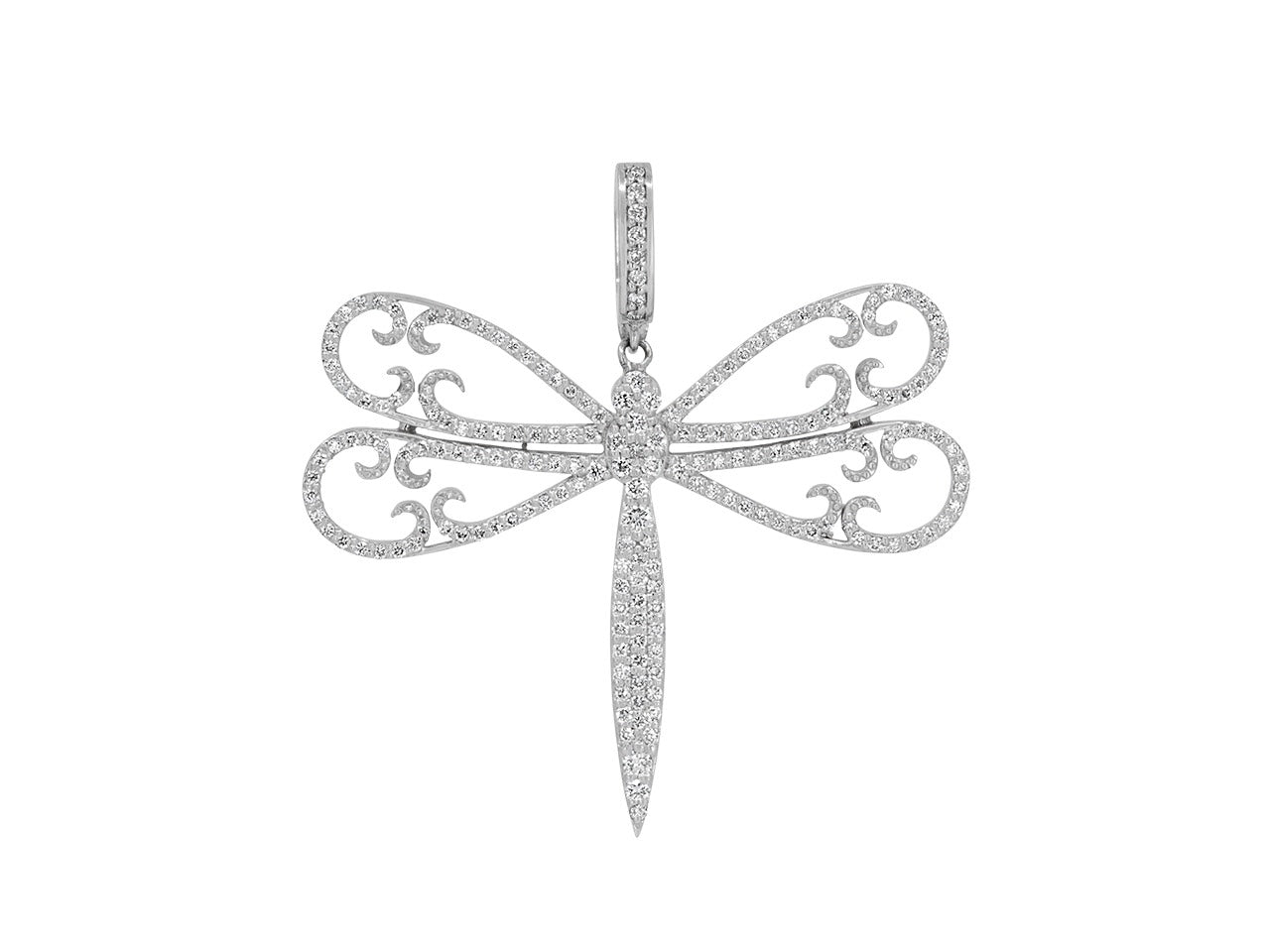 Rhonda Faber Green Diamond Dragonfly Pendant in 18K White Gold