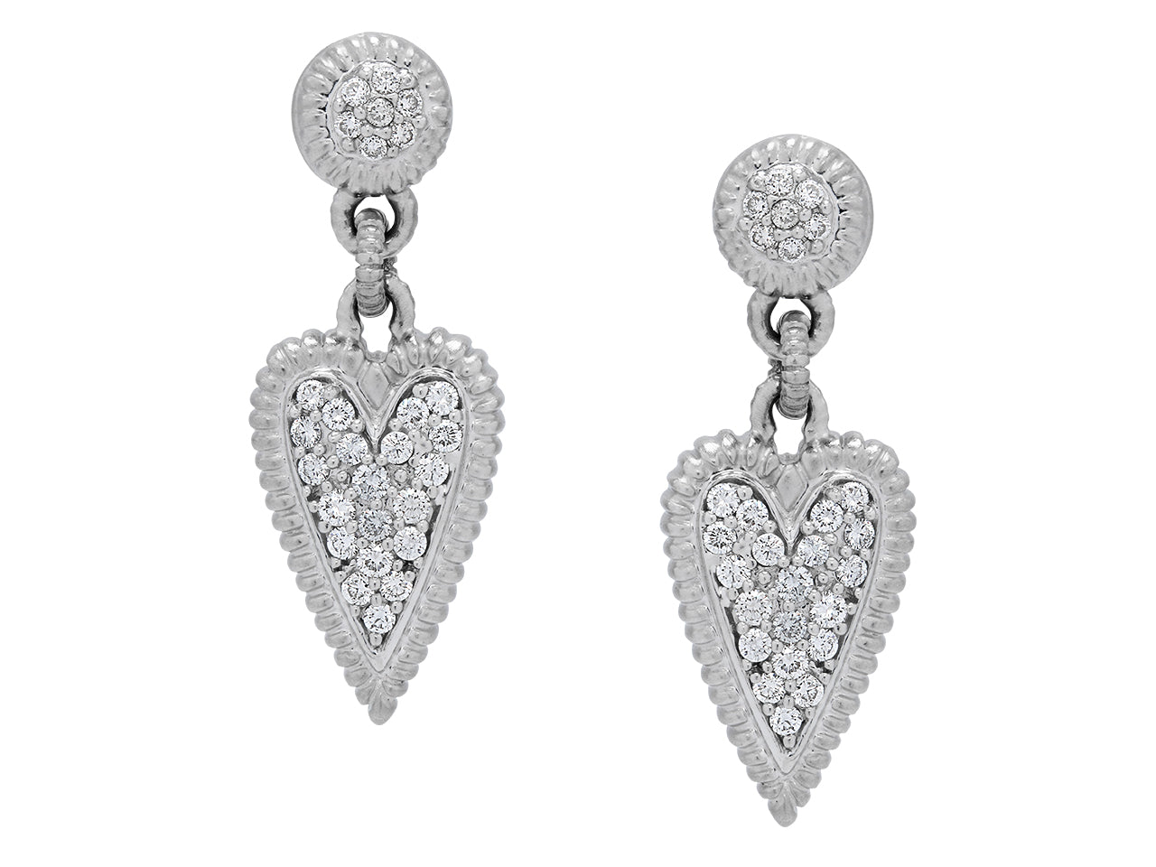Diamond Heart Drop Earrings in 18K White Gold